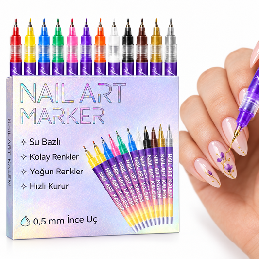 12 renkli set ve yenilenmiş nail art yakın çekimi