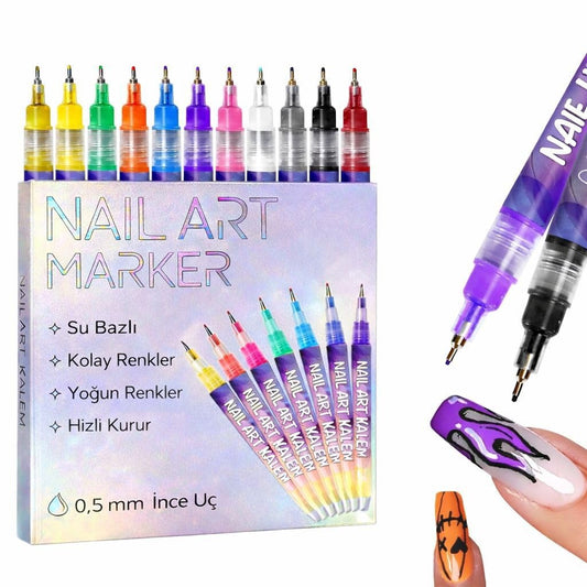 Sihirli Nail Art Tasarım Kalemi - 0.5mm Hassas Uçlu Canlı Akrilik Boya Seti
