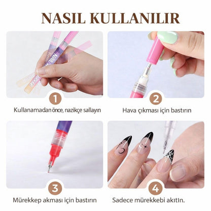 Sihirli Nail Art Tasarım Kalemi - 0.5mm Hassas Uçlu Canlı Akrilik Boya Seti