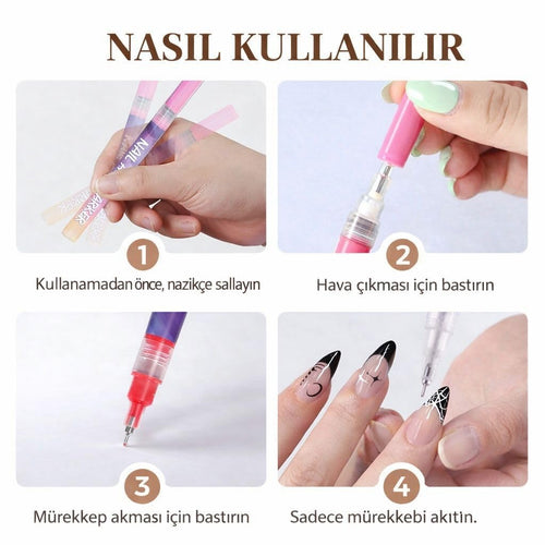 NailArtly 12 Renk Nail Art Kalem Seti – 0,5 mm İnce Uç