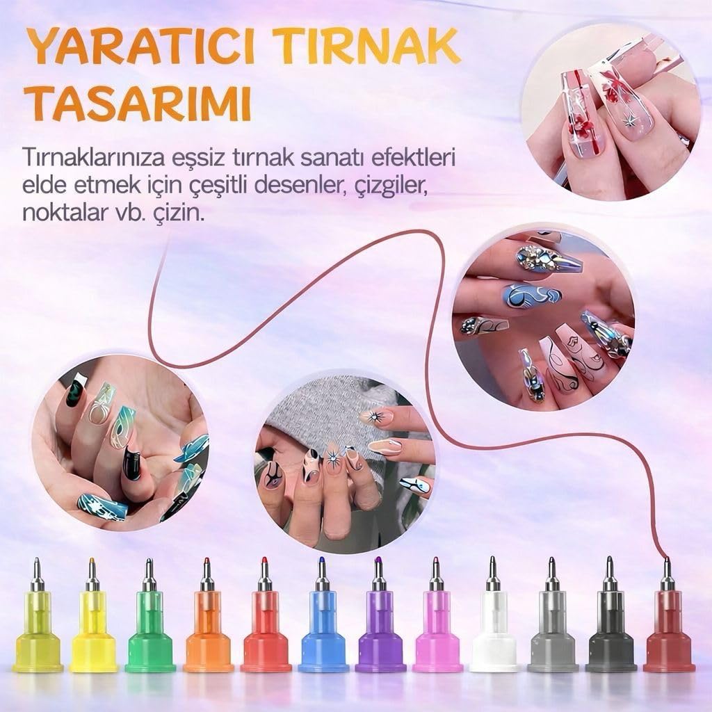 NailArtly 12 Renk Nail Art Kalem Seti – 0,5 mm İnce Uç