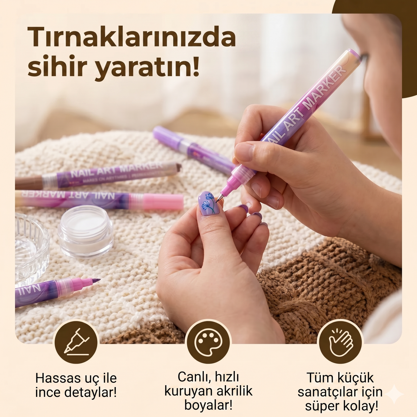 Sihirli Nail Art Tasarım Kalemi - 0.5mm Hassas Uçlu Canlı Akrilik Boya Seti